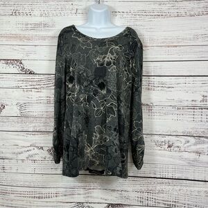 Susan Graver Gray Floral Modal Long Sleeve Tunic Top